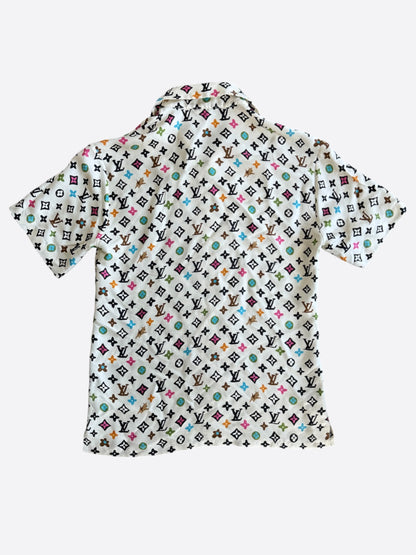 Louis Vuitton Tyler Cream Multicolor Monogram Silk Button Up Shirt
