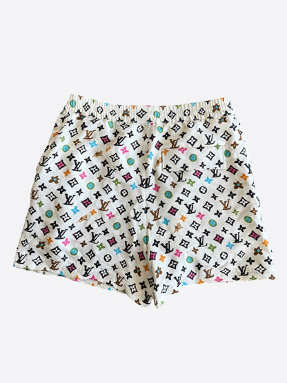 Louis Vuitton Tyler Cream Multicolor Monogram Silk Shorts