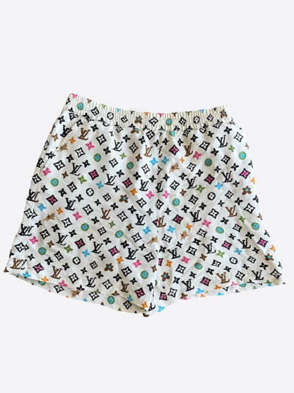 Louis Vuitton Tyler Cream Multicolor Monogram Silk Shorts