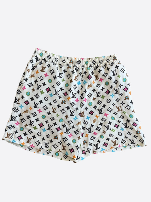 Louis Vuitton Tyler Cream Multicolor Monogram Silk Shorts