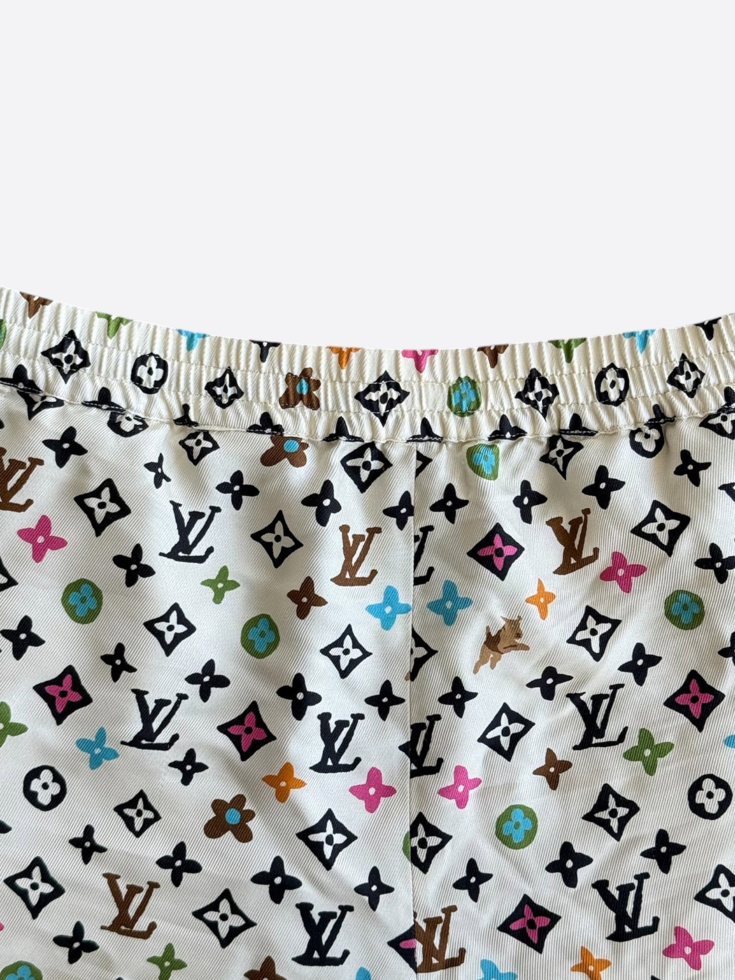 Louis Vuitton Tyler Cream Multicolor Monogram Silk Shorts