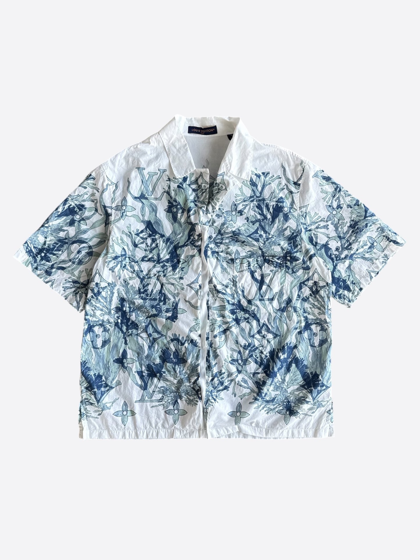 Louis Vuitton Blue & White Aquagarden Monogram Button Up Shirt