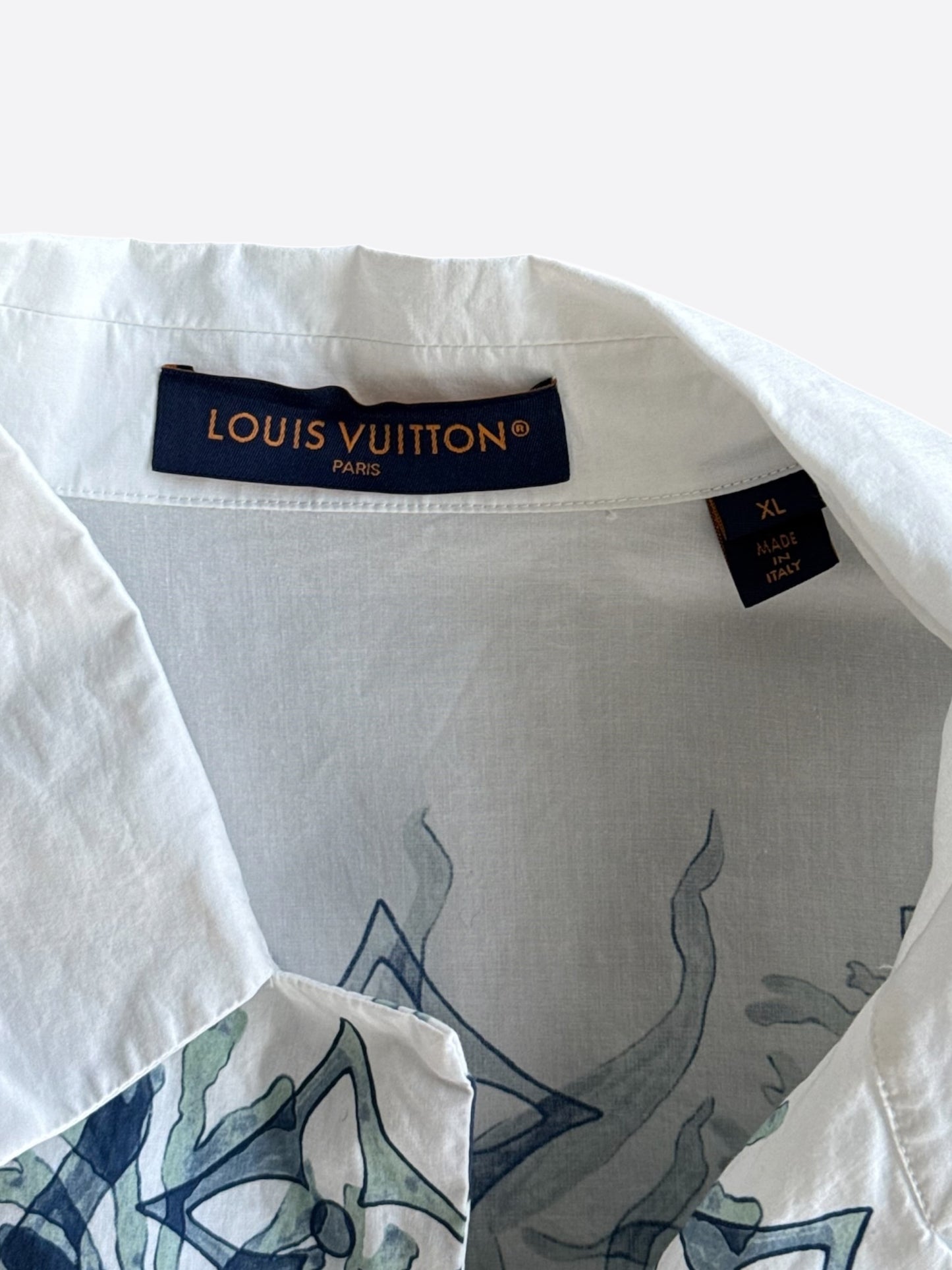 Louis Vuitton Blue & White Aquagarden Monogram Button Up Shirt