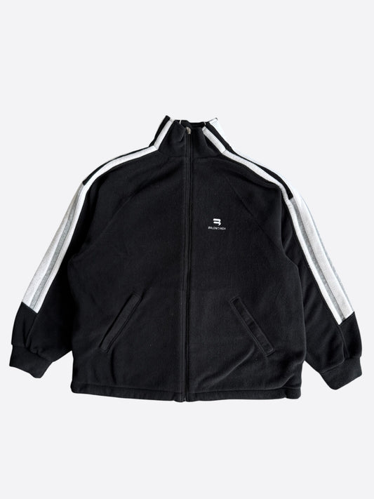 Balenciaga Black & White Embroidered Loop Logo Fleece Jacket