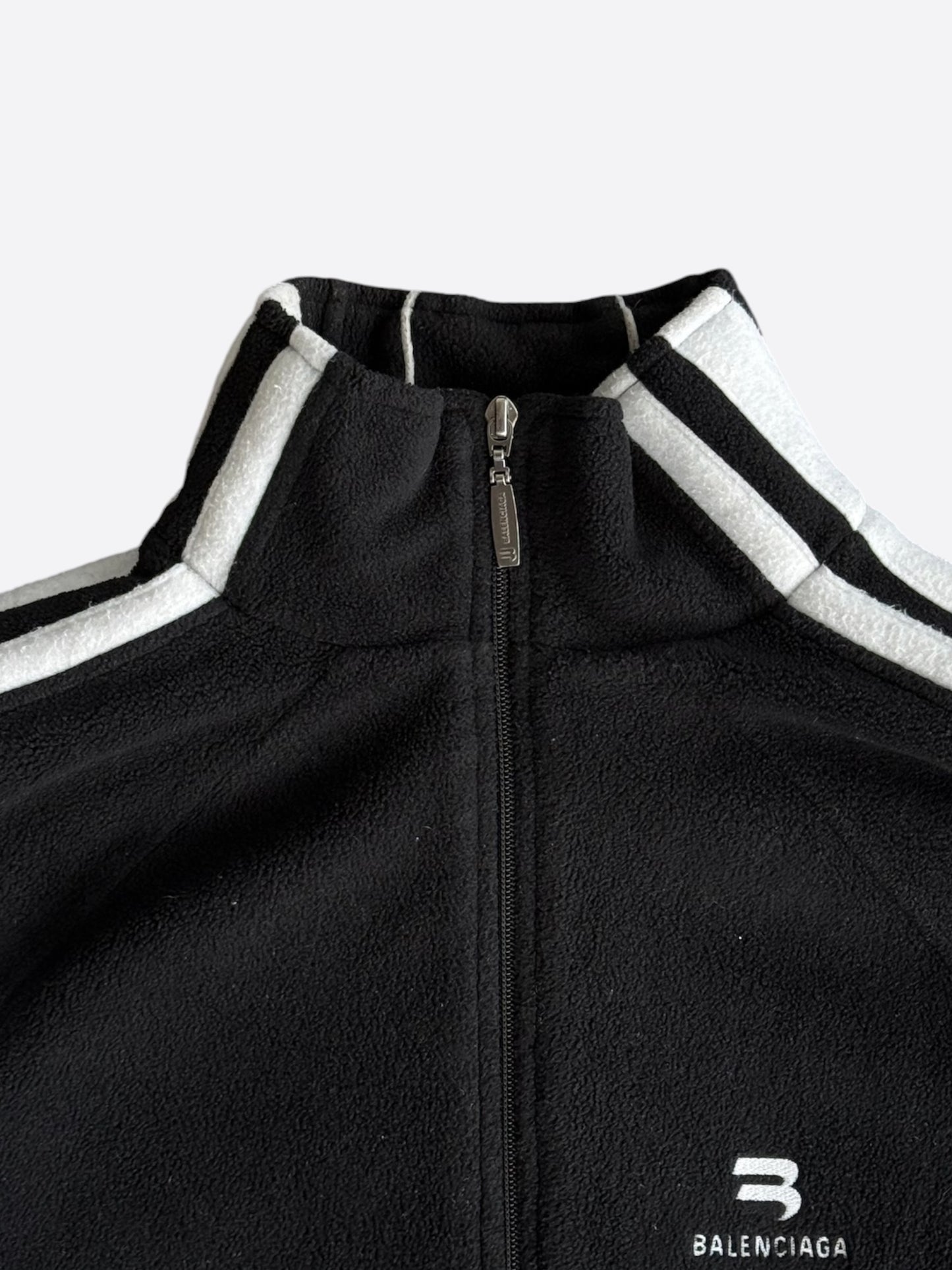 Balenciaga Black & White Embroidered Loop Logo Fleece Jacket