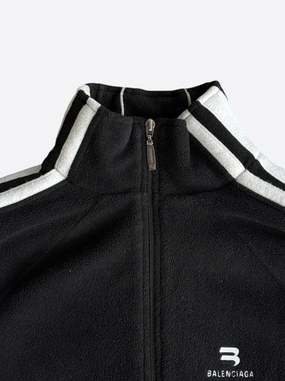 Balenciaga Black & White Embroidered Loop Logo Fleece Jacket