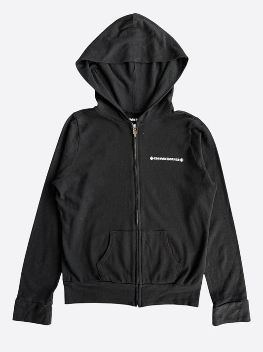 Chrome Hearts Black & White Cross Logo Women's Zip Up Hoodie