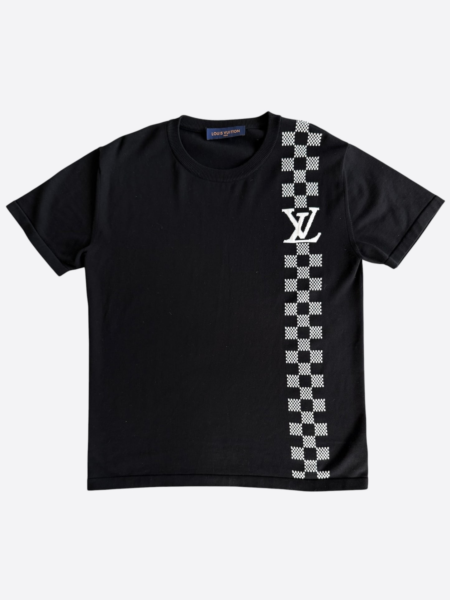 Louis Vuitton Black Checkered Intarsia Logo T-Shirt