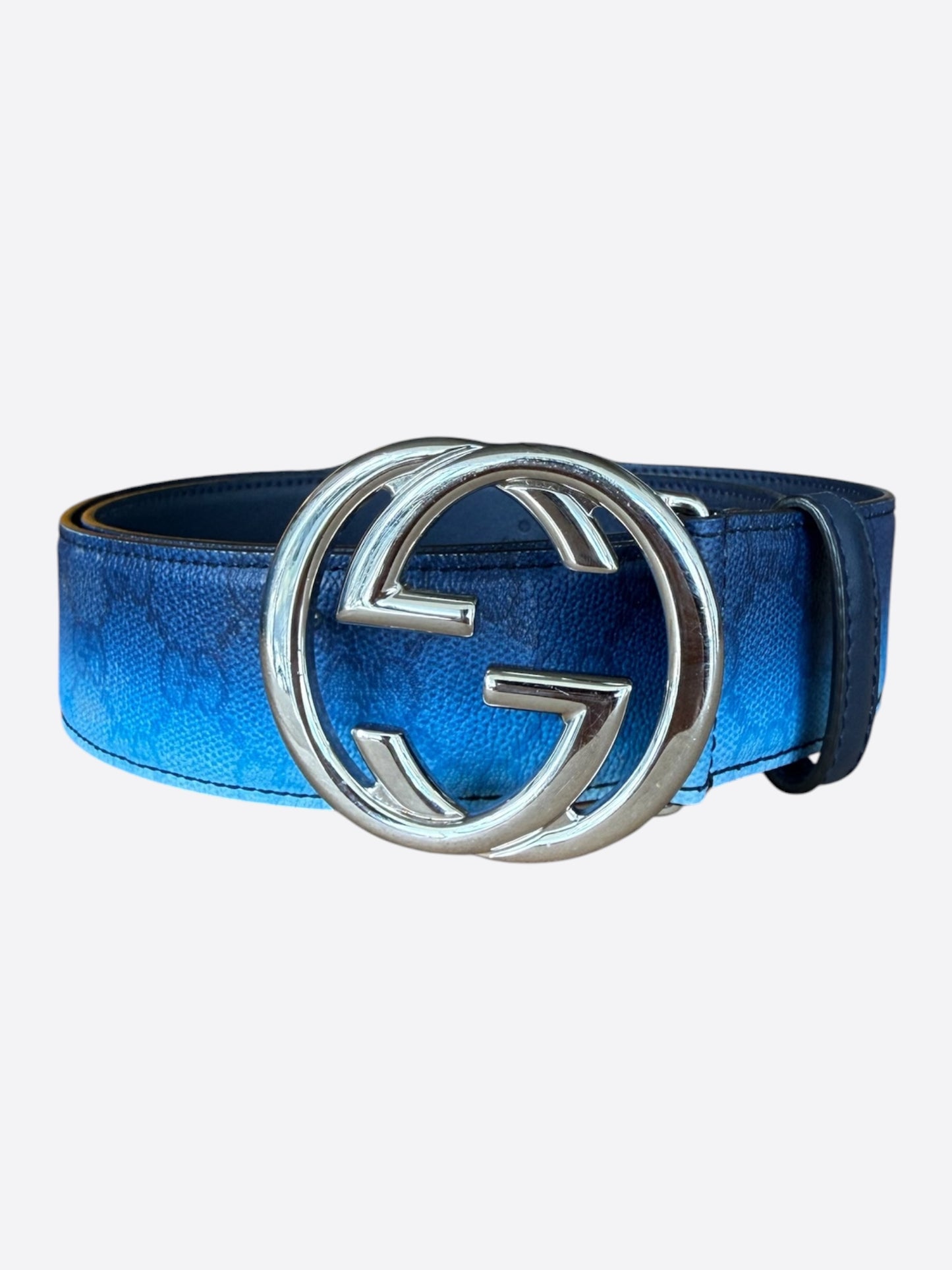Gucci Navy Gradient GG Buckle Monogram Belt