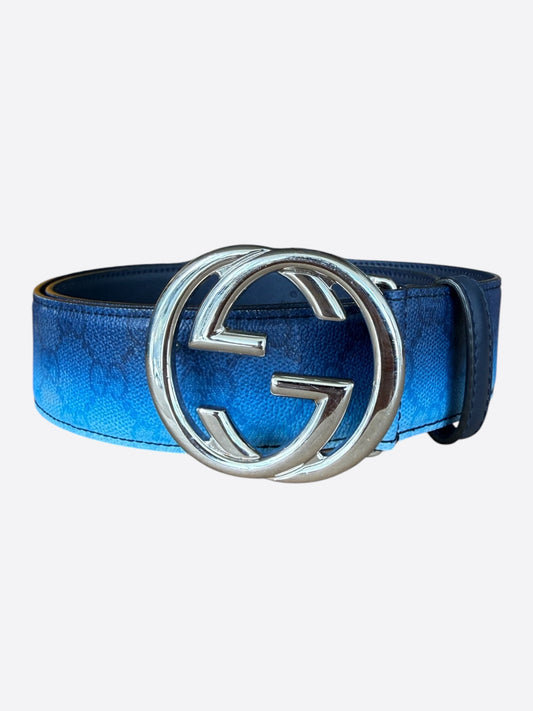 Gucci Navy Gradient GG Buckle Monogram Belt