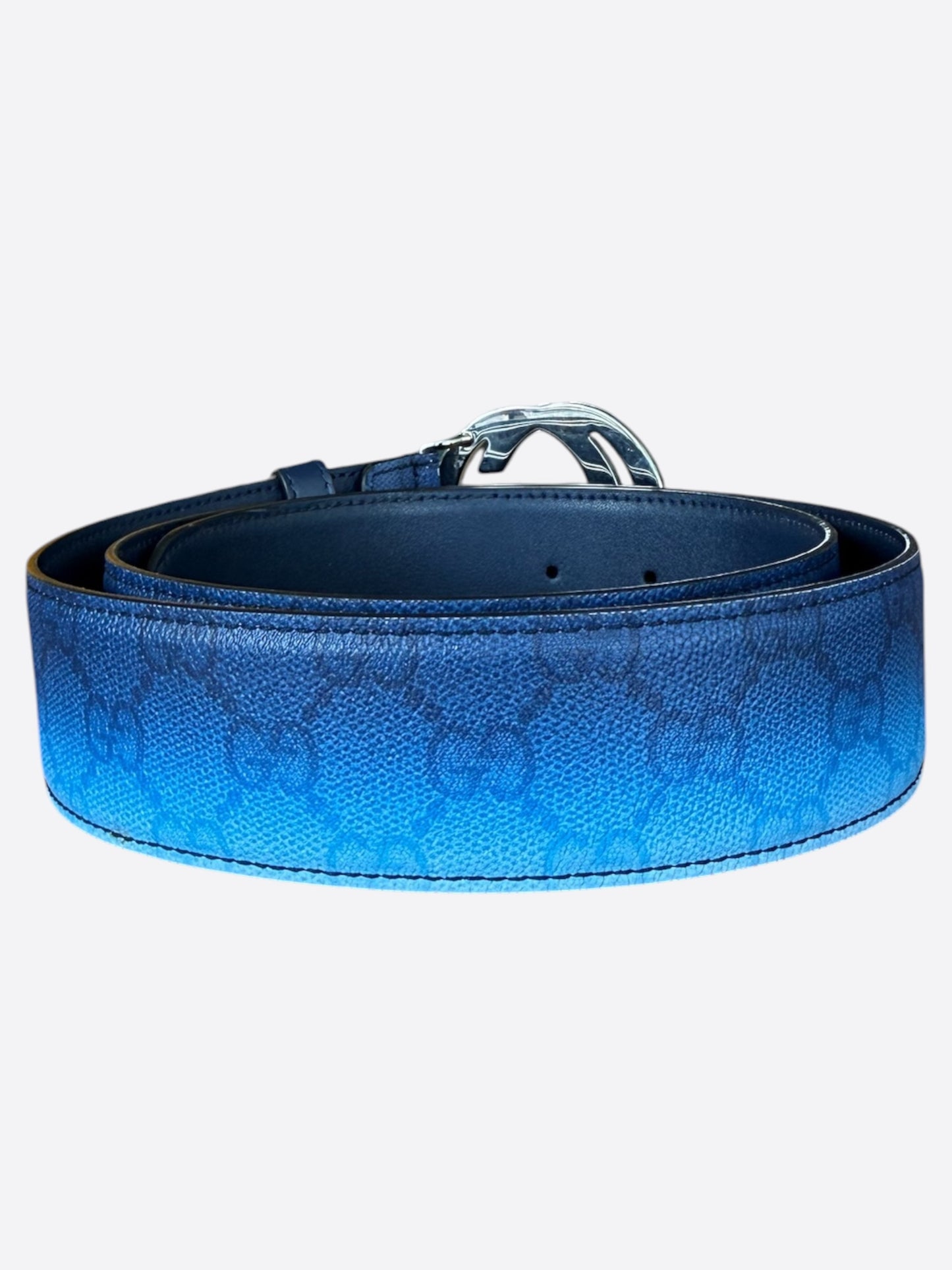 Gucci Navy Gradient GG Buckle Monogram Belt