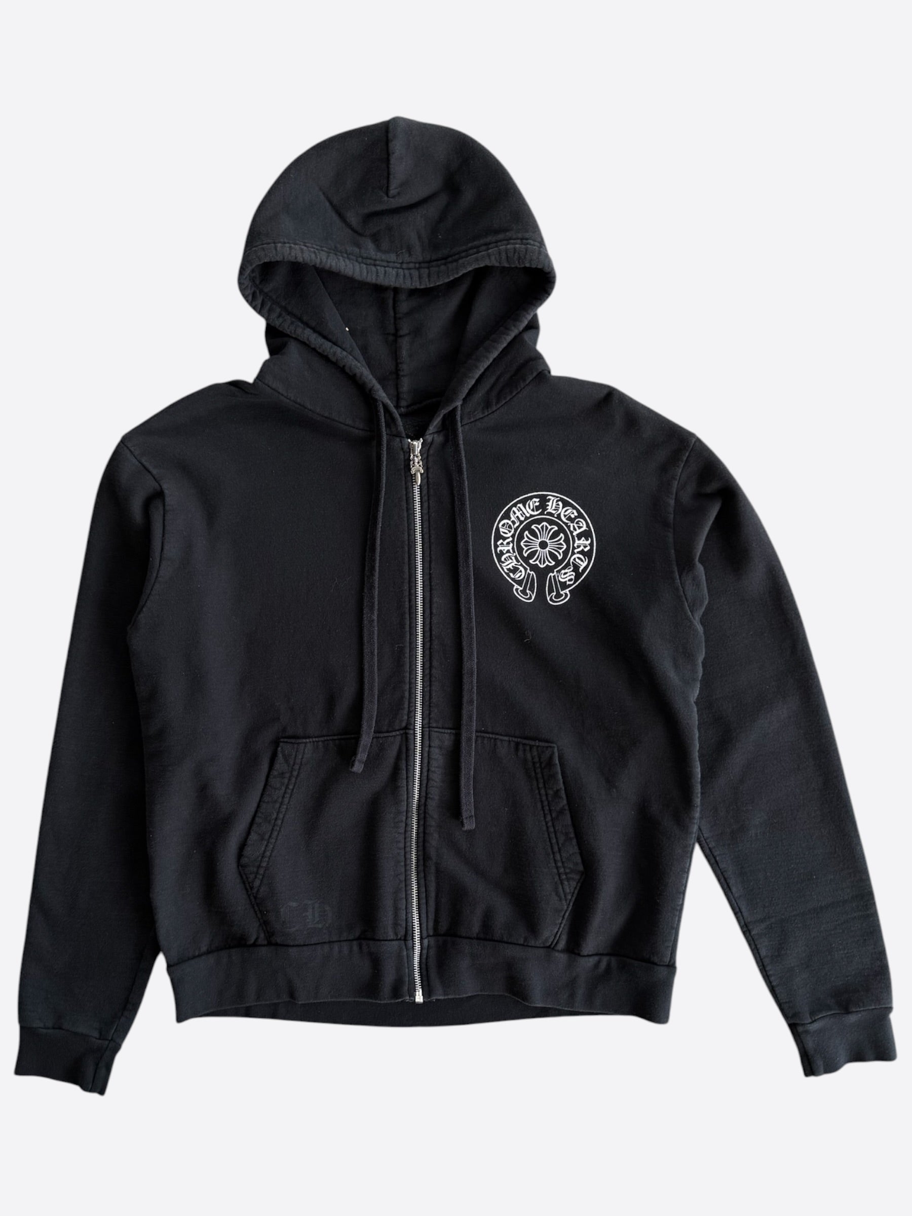Chrome Hearts Black Leather Horseshoe Logo Zip Up Hoodie – Savonches