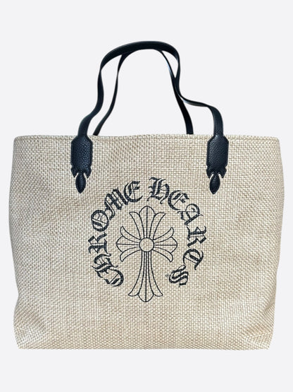 Chrome Hearts Beige & Black Cross Logo Beach Tote Bag