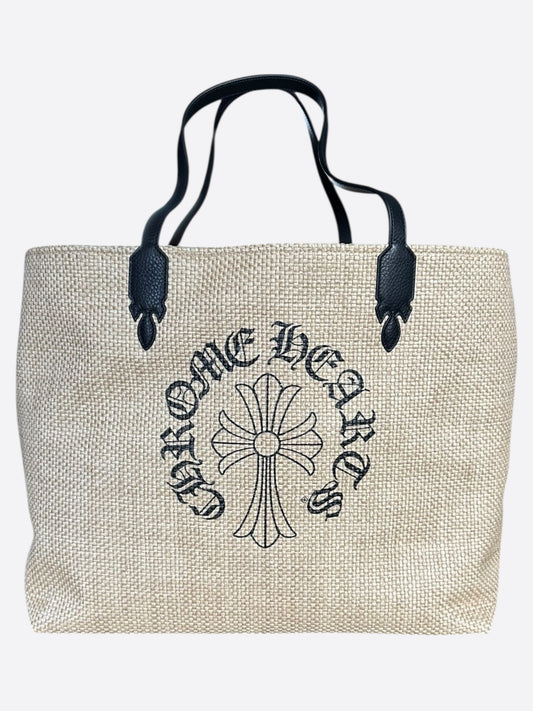 Chrome Hearts Beige & Black Cross Logo Beach Tote Bag
