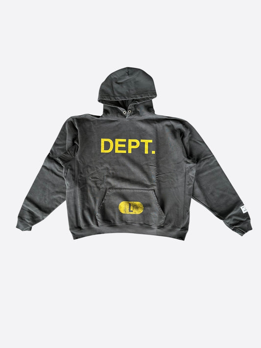 Gallery Dept Washed Black & Yellow Dept Logo Hoodie