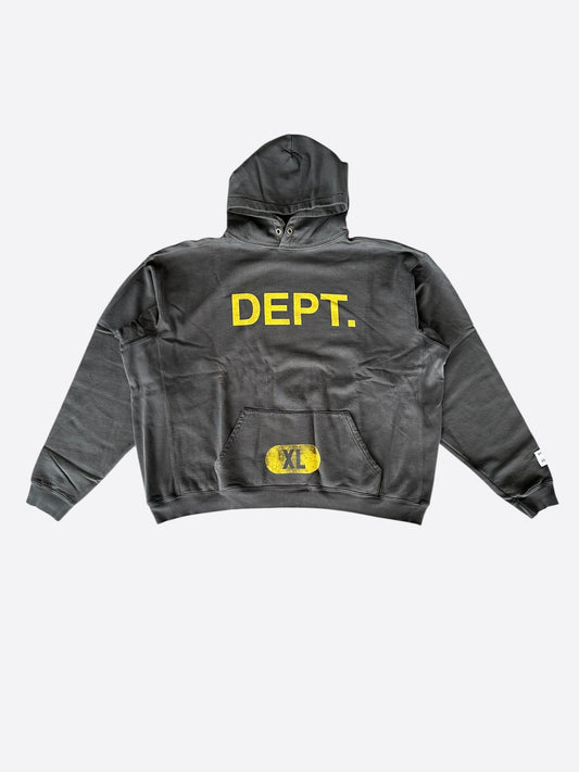 Gallery Dept Washed Black & Yellow Dept Logo Hoodie