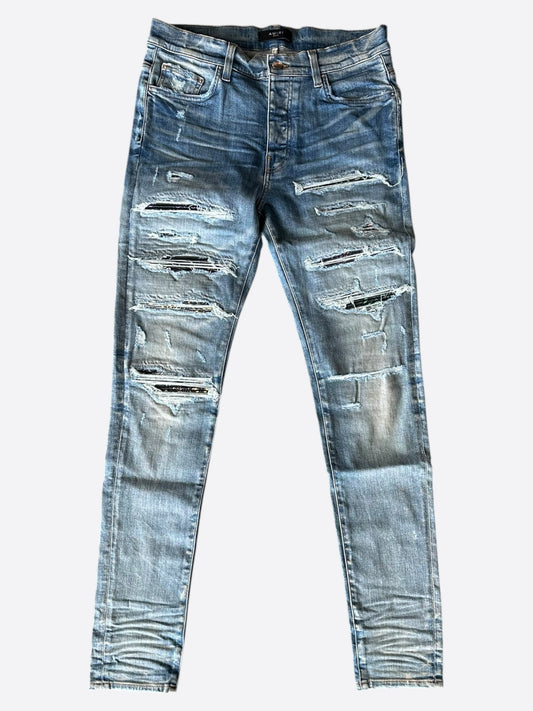 Amiri Clay Indigo Rainbow Bandana Patch Thrasher Jeans