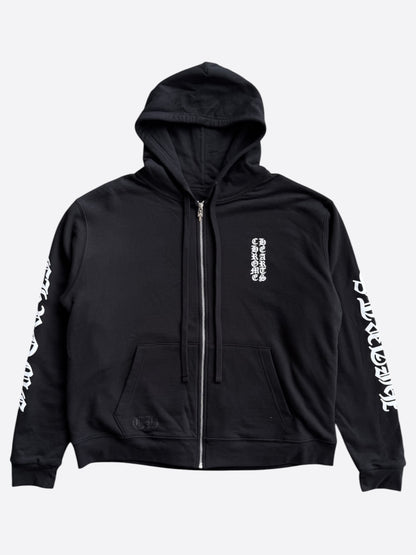 Chrome Hearts Black & White Script Logo Thermal Zip Up Hoodie