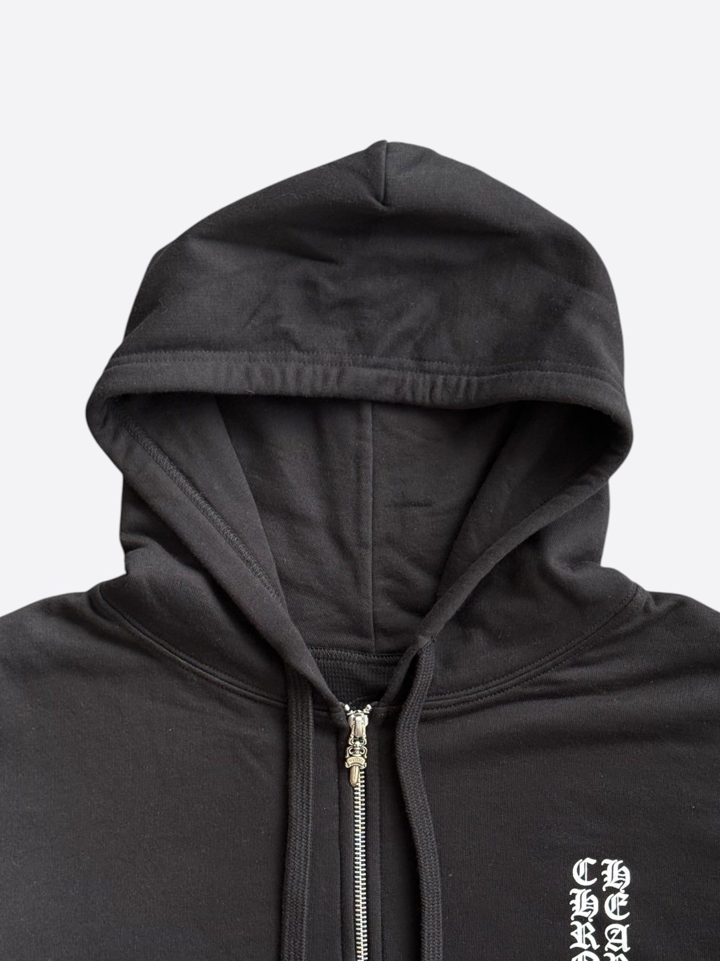 Chrome Hearts Black & White Script Logo Thermal Zip Up Hoodie