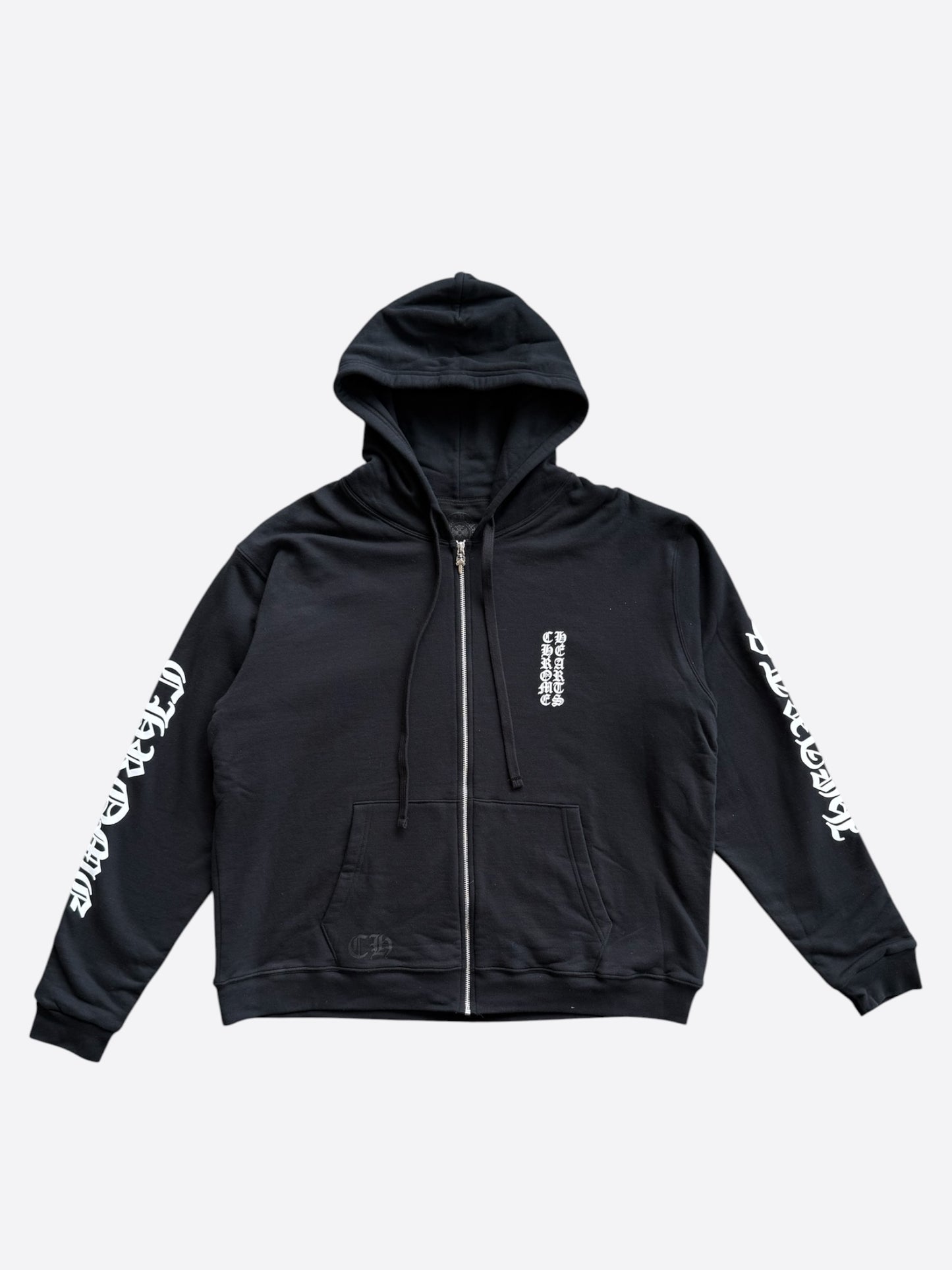 Chrome Hearts Black & White Script Logo Thermal Zip Up Hoodie