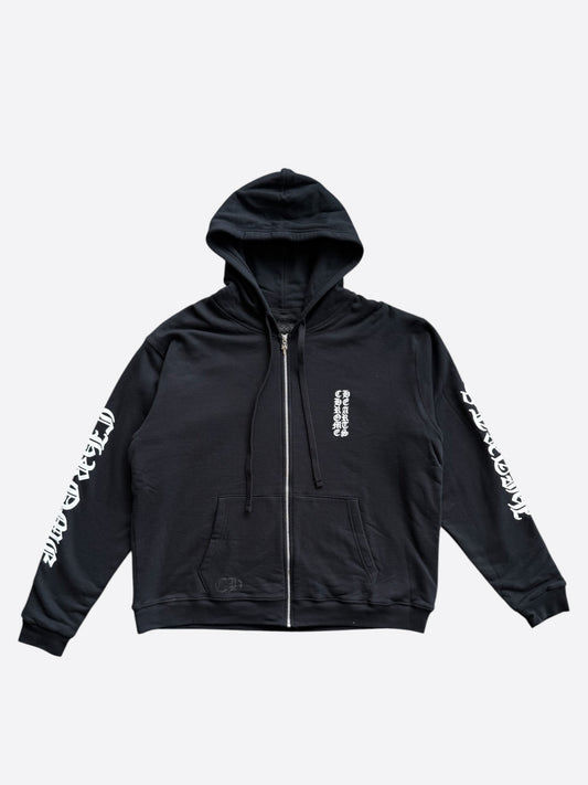 Chrome Hearts Black & White Script Logo Thermal Zip Up Hoodie