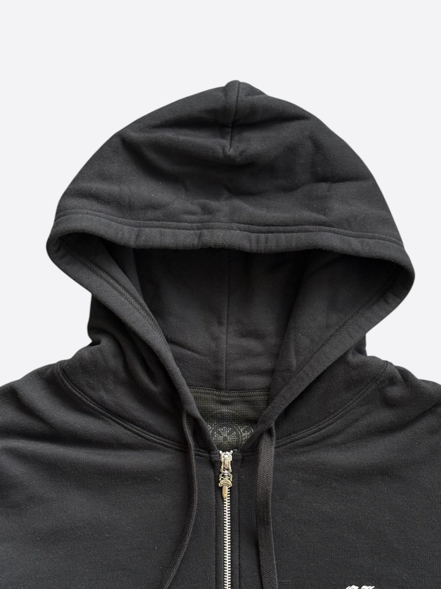 Chrome Hearts Black & White Script Logo Thermal Zip Up Hoodie
