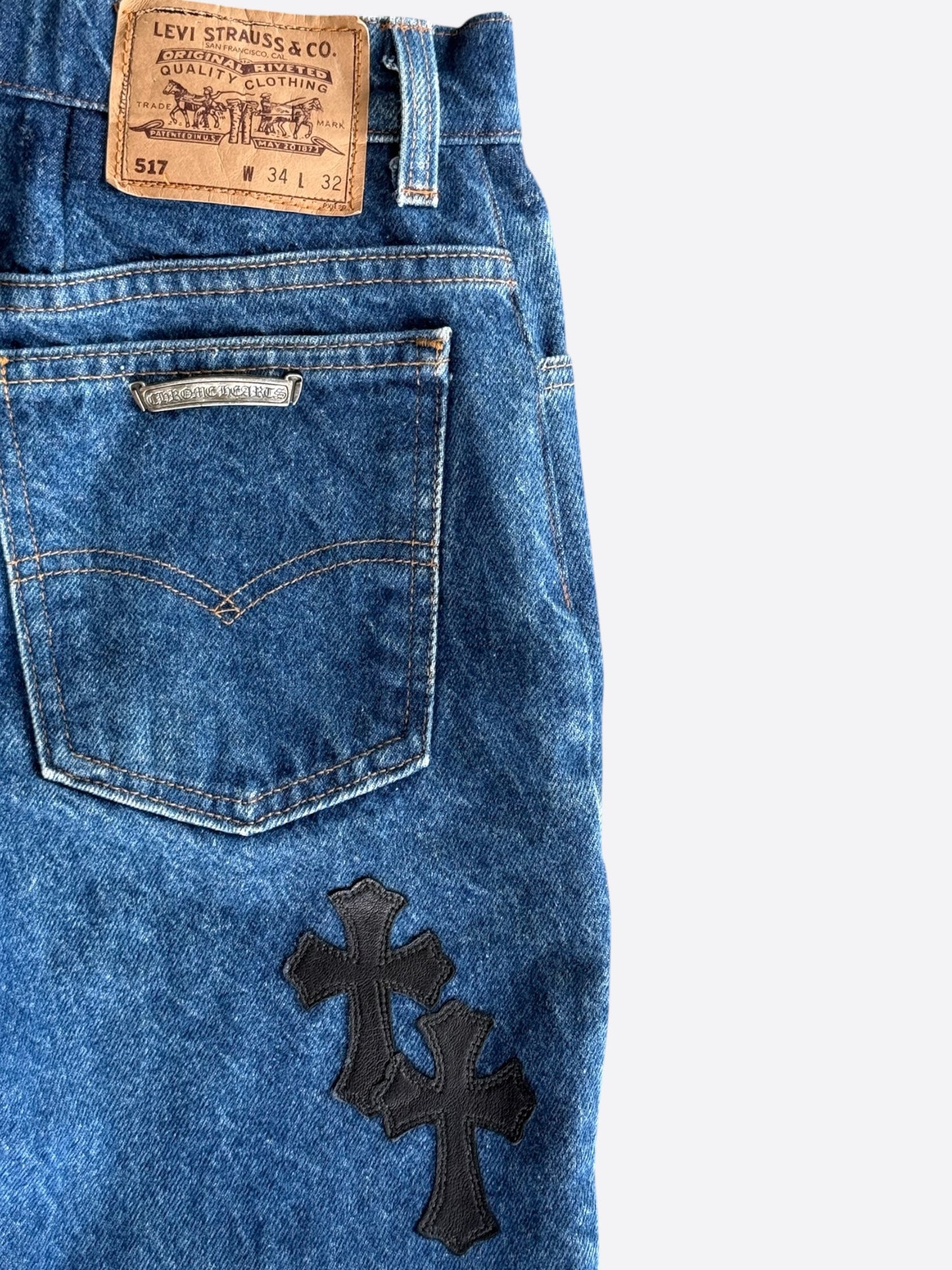 Chrome Hearts Levis Blue & Black Cross Patch Jeans