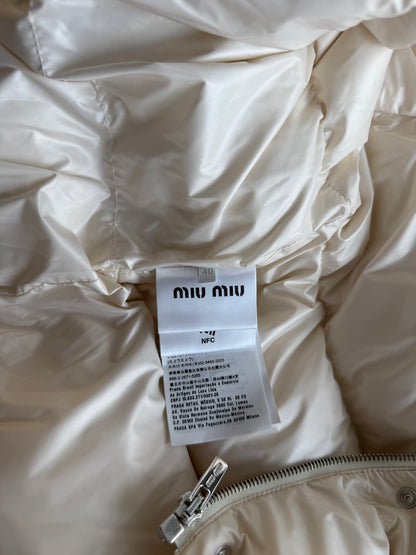 Miu Miu Beige & White Logo Puffer Jacket