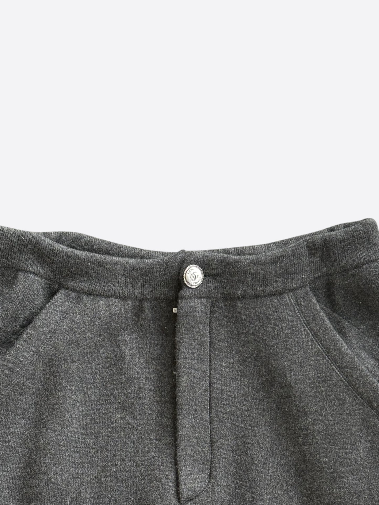 Chanel Grey & Silver CC Logo Cashmere Sweatpants