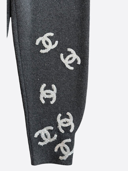 Chanel Grey & Silver CC Logo Cashmere Sweatpants