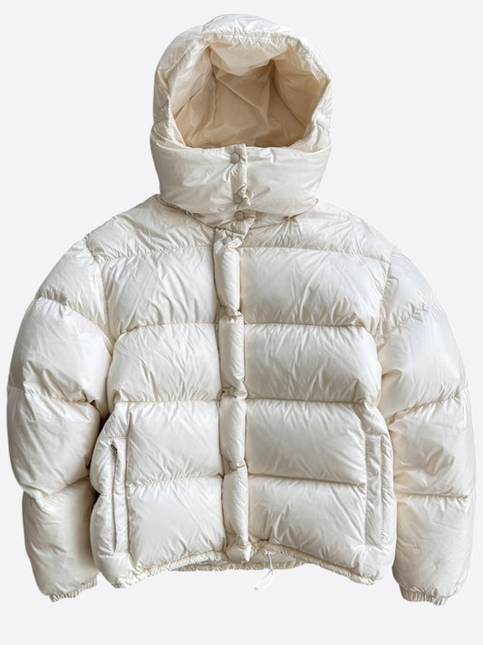 Miu Miu Beige & White Logo Puffer Jacket