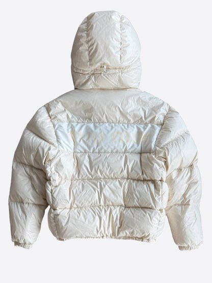 Miu Miu Beige & White Logo Puffer Jacket