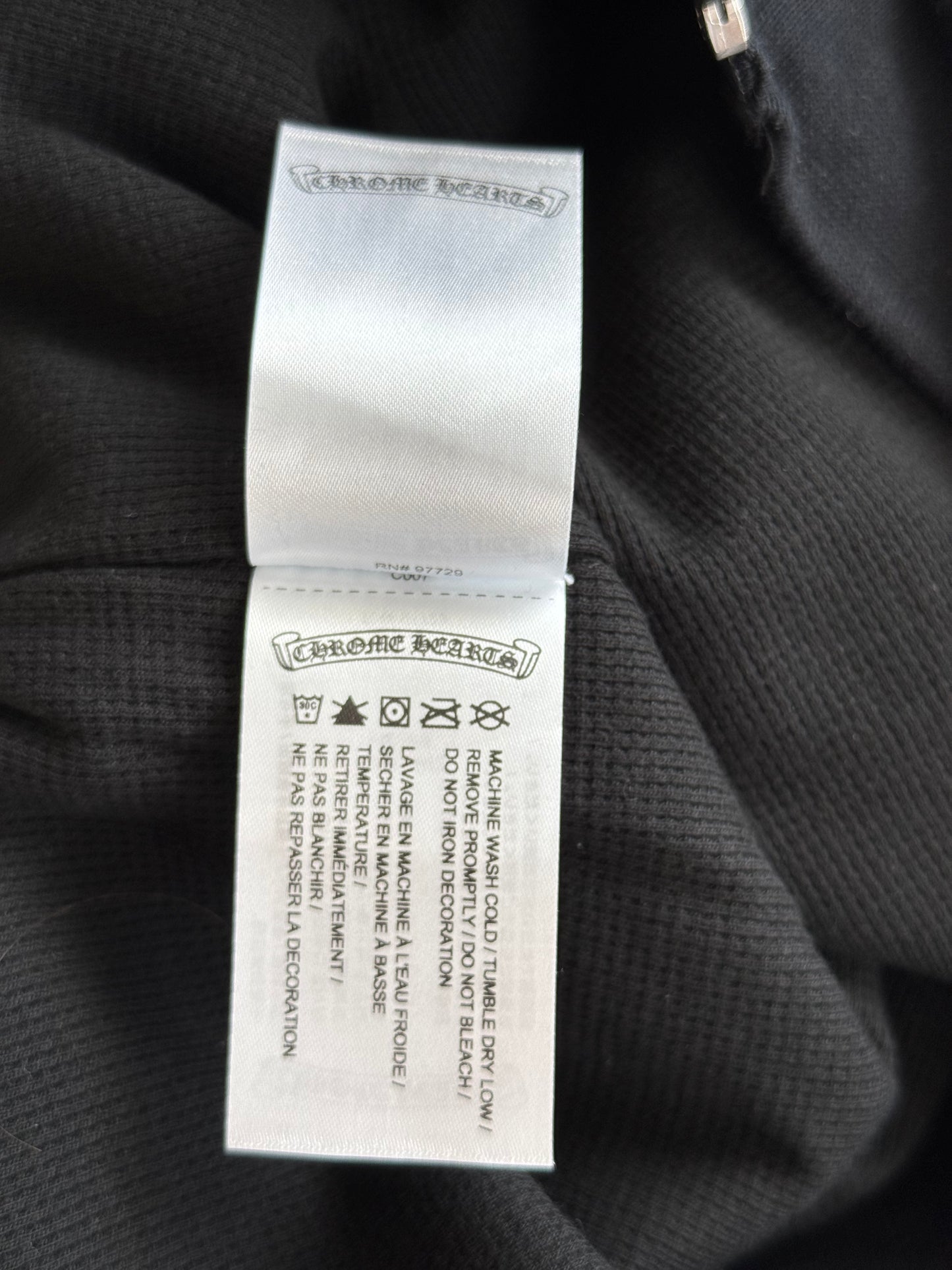 Chrome Hearts Black & White Script Logo Thermal Zip Up Hoodie