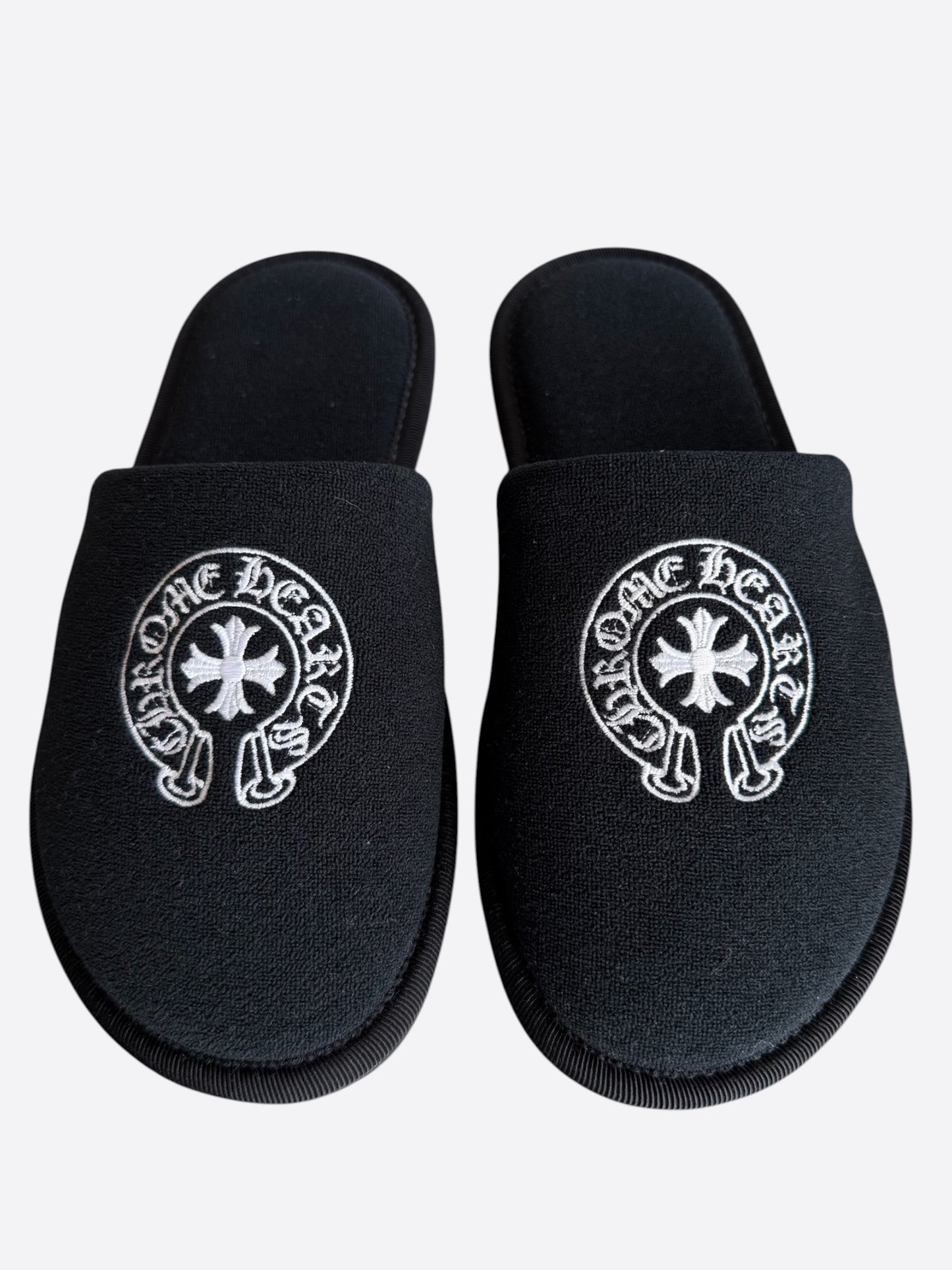Chrome Hearts Black & White Horseshoe Logo Slippers