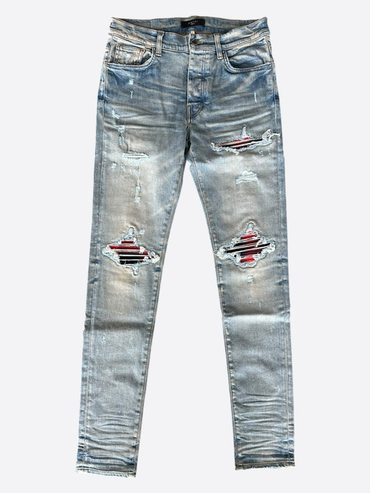 Amiri Clay Indigo Black & Red Plaid Patch MX1 Jeans