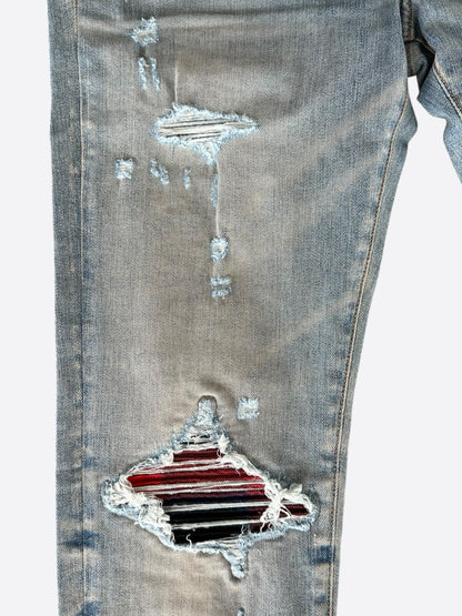 Amiri Clay Indigo Black & Red Plaid Patch MX1 Jeans