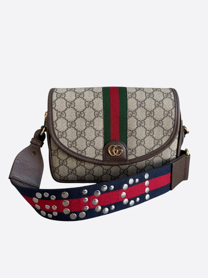 Gucci Brown GG Monogram Ophidia Studded Messenger Bag