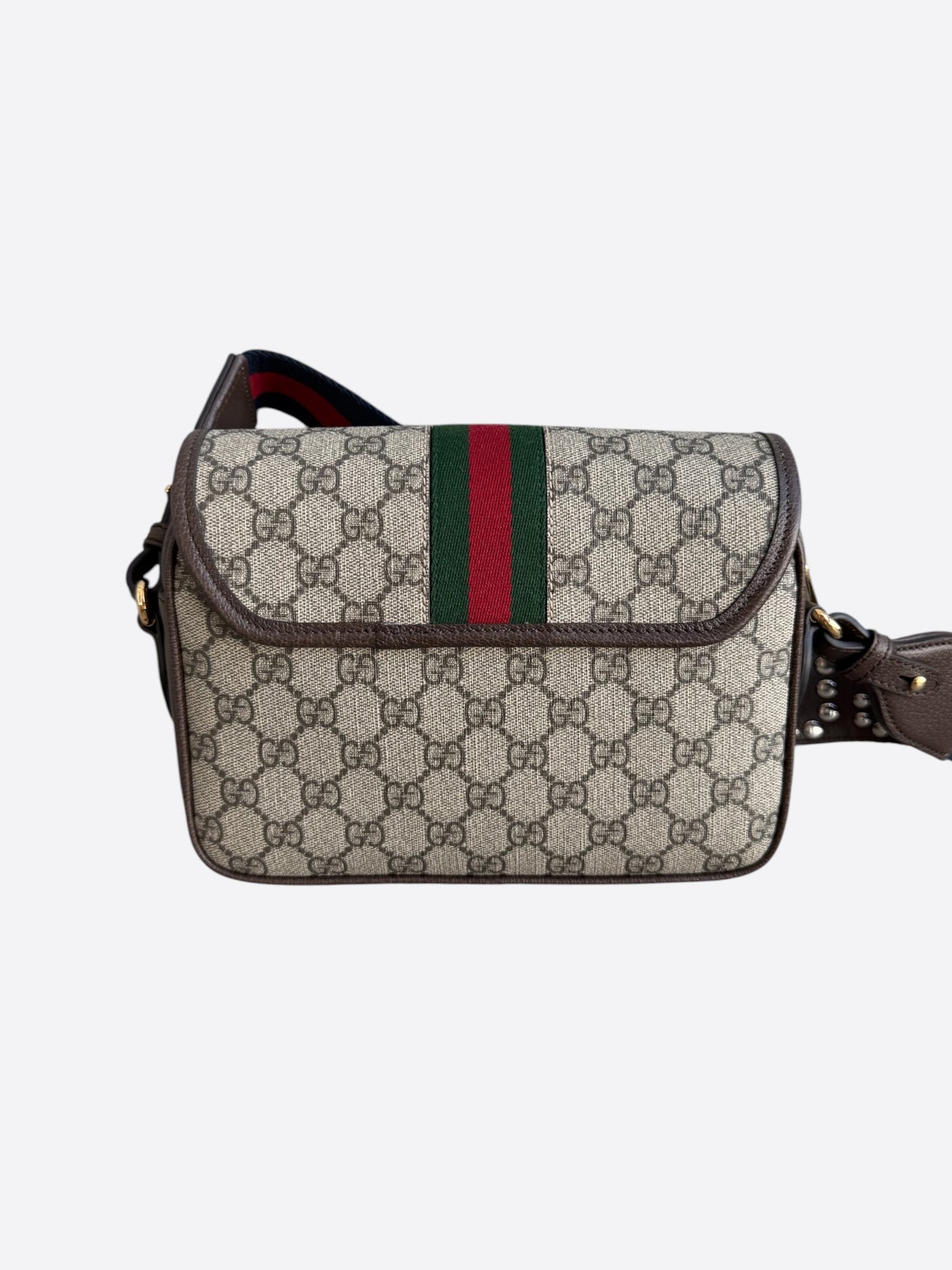 Gucci Brown GG Monogram Ophidia Studded Messenger Bag