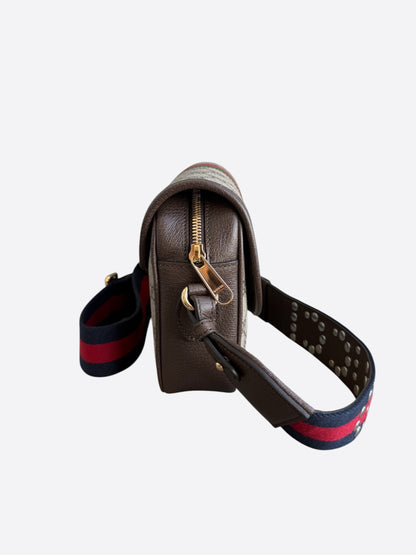 Gucci Brown GG Monogram Ophidia Studded Messenger Bag