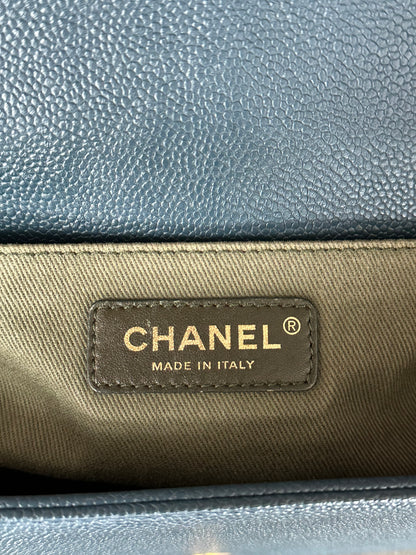 Chanel Blue Quilted Caviar Medium Boy Bag