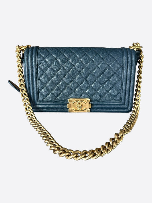 Chanel Blue Quilted Caviar Medium Boy Bag