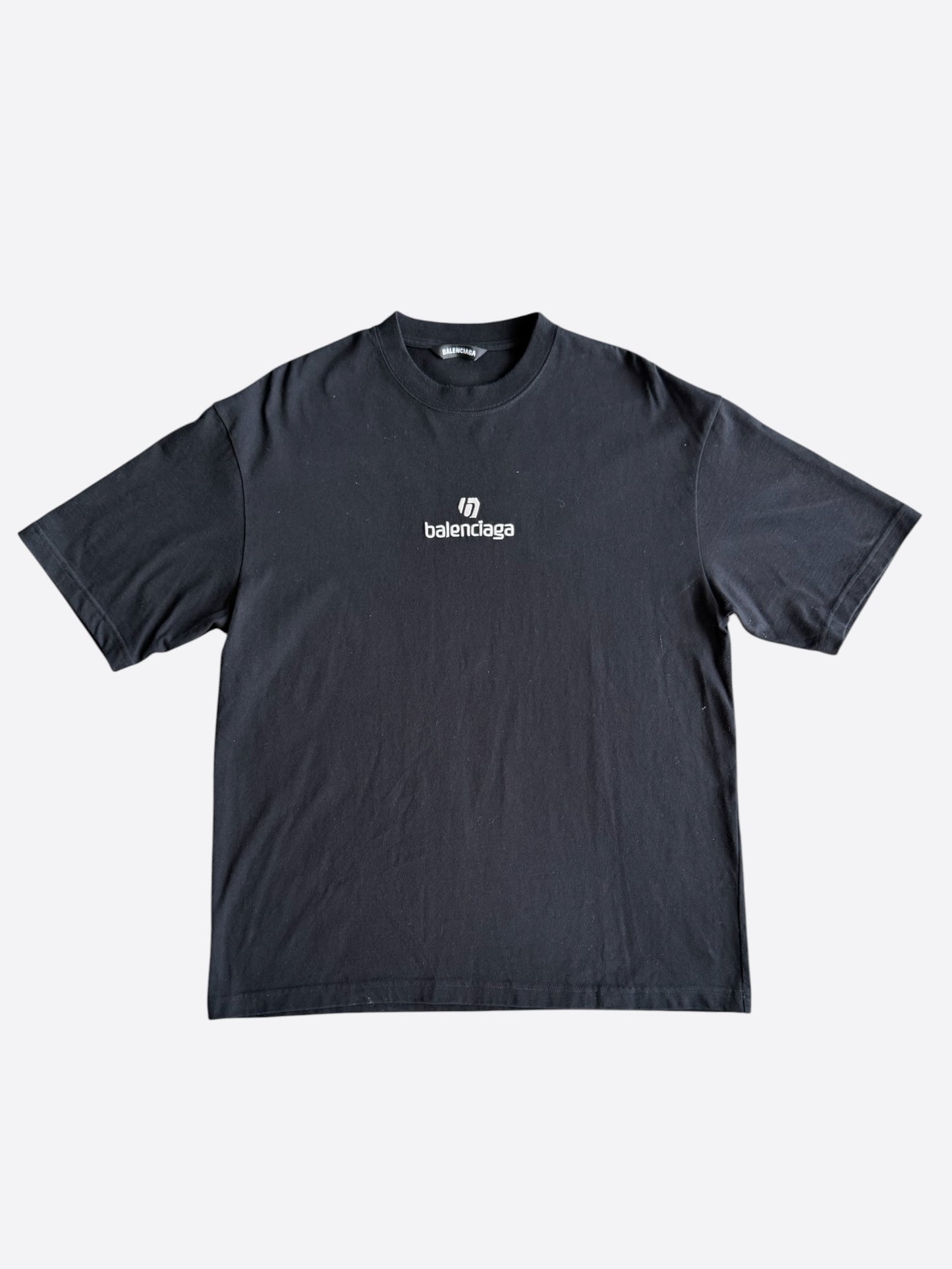 Balenciaga Black & White Embroidered Logo T-Shirt