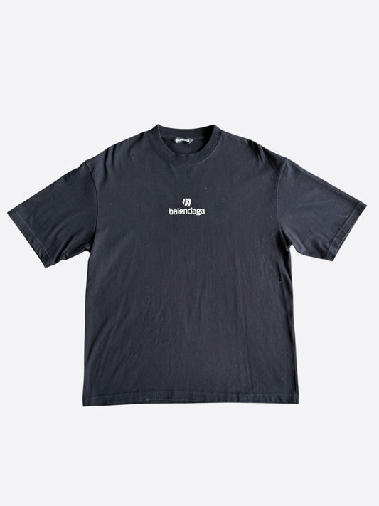 Balenciaga Black & White Embroidered Logo T-Shirt