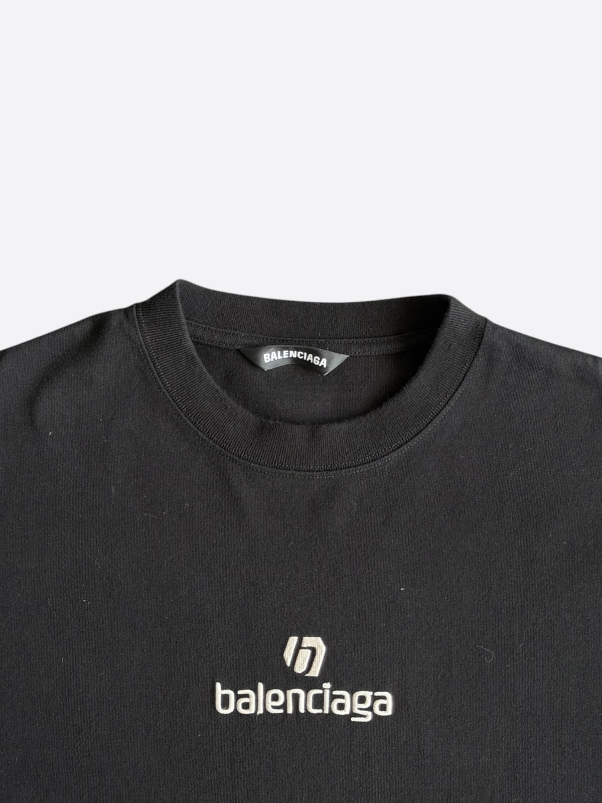 Balenciaga Black & White Embroidered Logo T-Shirt