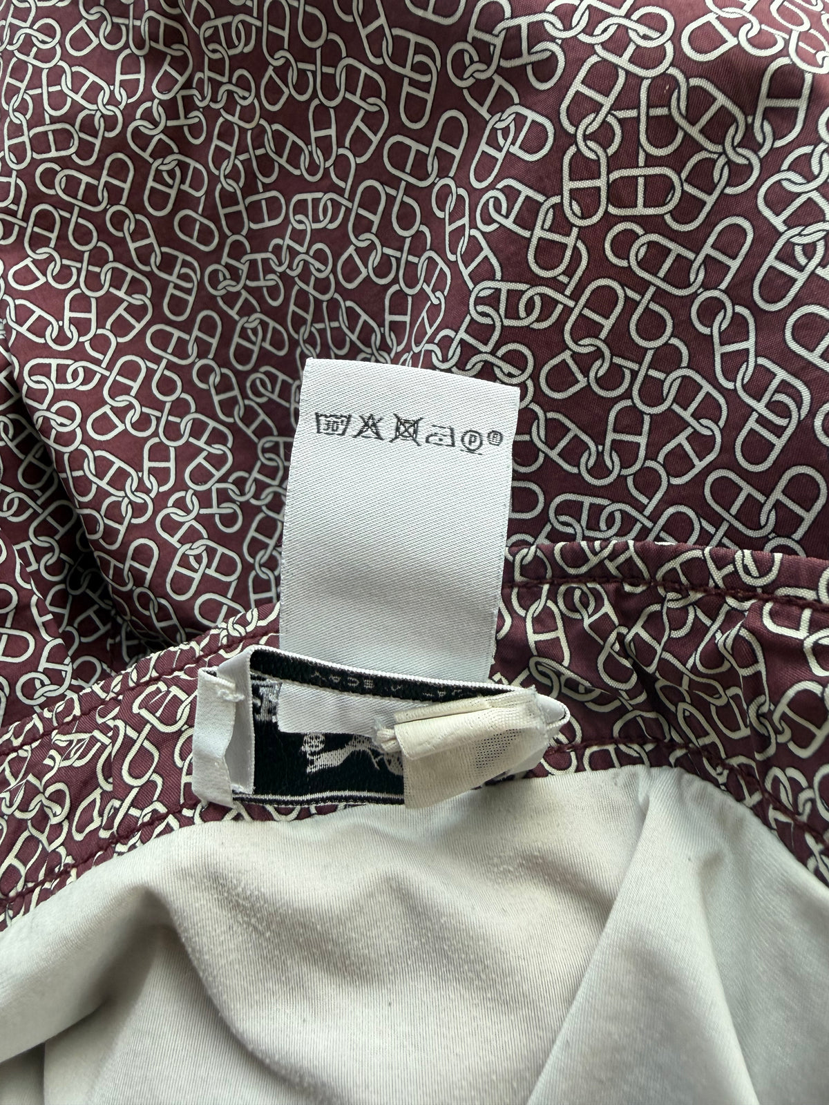 Hermes Burgundy & White Chain Link Patterned Swim Shorts