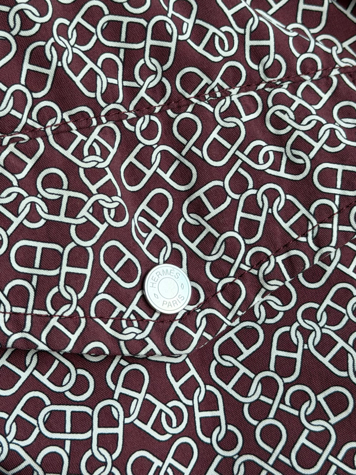 Hermes Burgundy & White Chain Link Patterned Swim Shorts