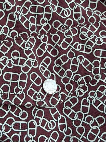 Hermes Burgundy & White Chain Link Patterned Swim Shorts