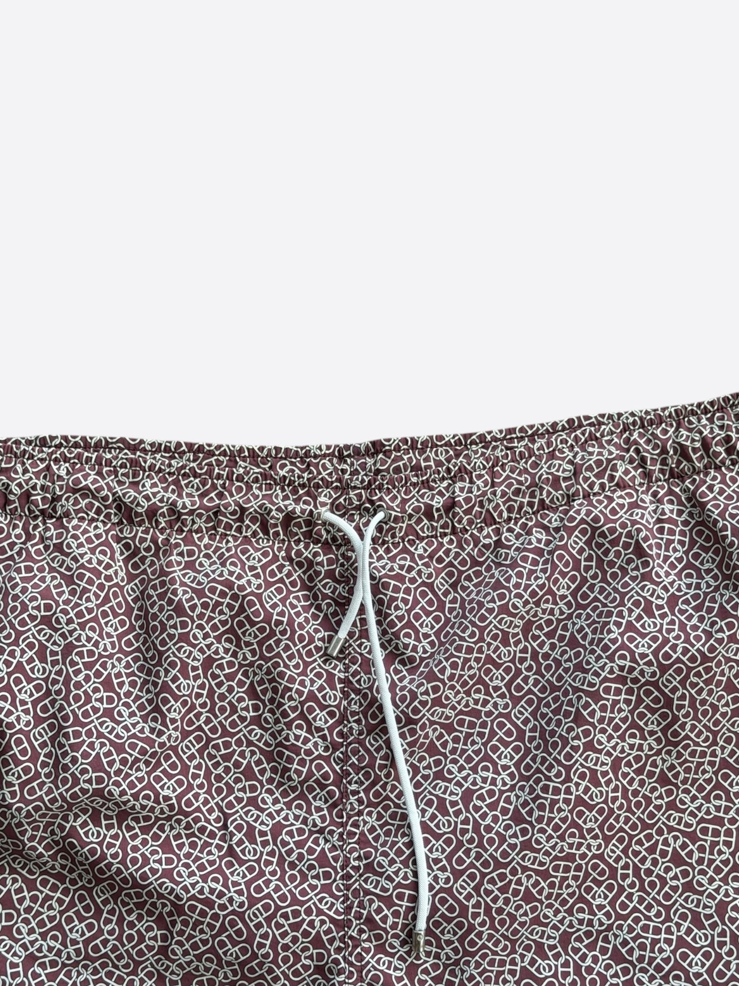Hermes Burgundy & White Chain Link Patterned Swim Shorts