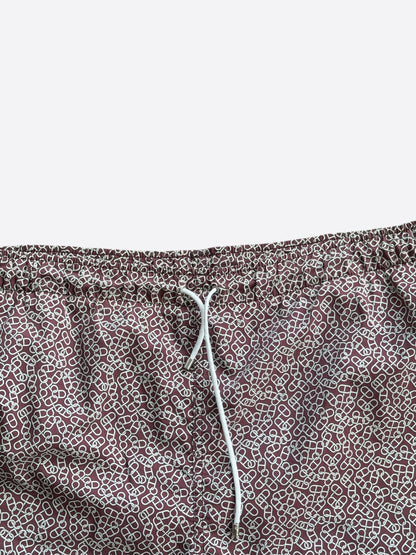 Hermes Burgundy & White Chain Link Patterned Swim Shorts