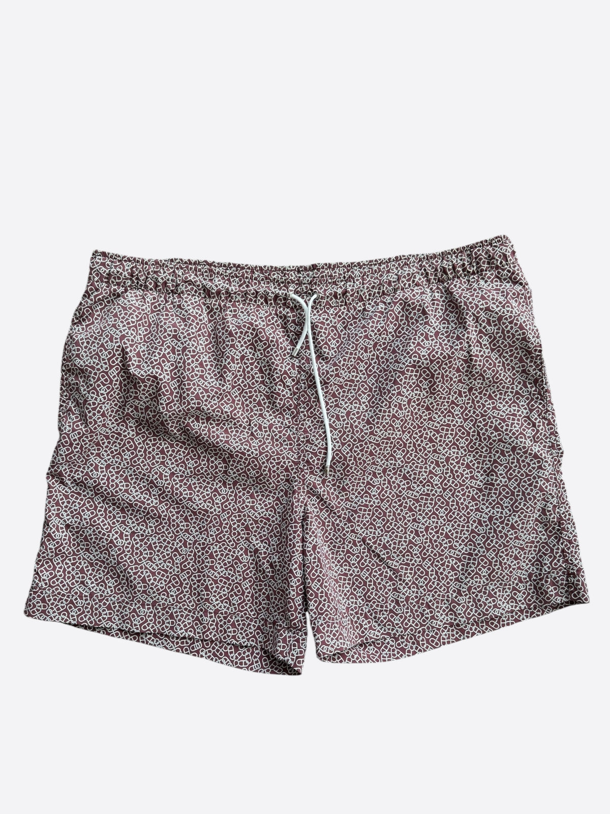 Hermes Burgundy & White Chain Link Patterned Swim Shorts